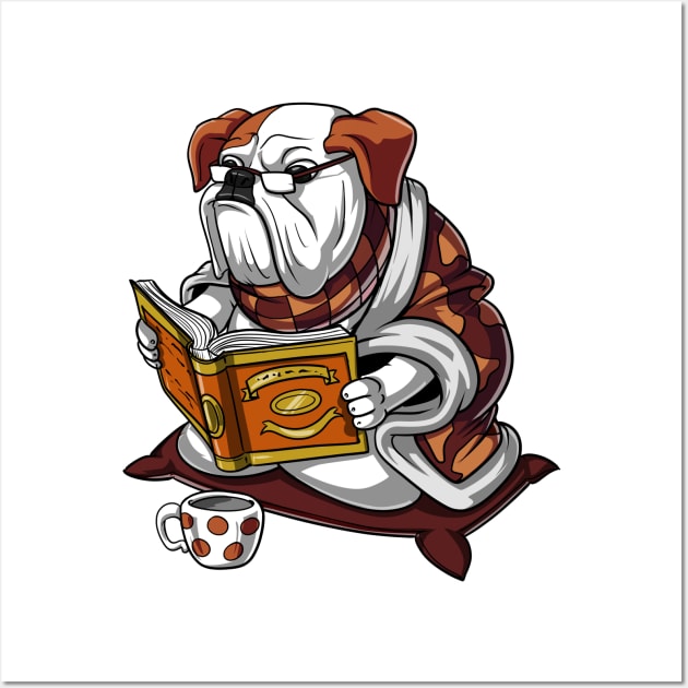 English Bulldog Reading Book Wall Art by underheaven